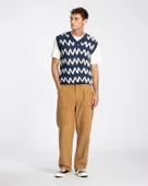 Far Afield PINTO VEST KNIT - ZIG V Yaka Zigzag Desen Erkek Triko Süveter - Lacivert - 1