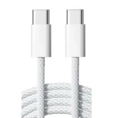 ScHitec 6A 66W Apple İphone 15 Uyumlu Type-C to Type-C Örgülü Hızlı Data ve Şarj Kablosu Beyaz thumbnail 1