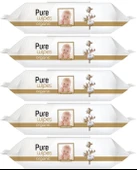 Pure Baby Islak Havlu Mendil 90 Yaprak Yenidoğan Organic Pamuklu (5 Li Set) 450 Yaprak Plstk Kapak - 1