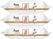 Pure Baby Islak Havlu Mendil 90 Yaprak Yenidoğan Organic Pamuklu (3 Lü Set) 270 Yaprak Plst Kapak - 1