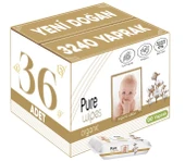 Pure Baby Islak Havlu Mendil 90 Yaprak Yenidoğan Organic Pamuklu (36 Lı Set) 3240 Yaprak Plstk Kapak - 1