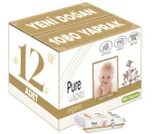 Pure Baby Islak Havlu Mendil 90 Yaprak Yenidoğan Organic Pamuklu (12 Li Set) 1080 Yaprak Plstk Kapak - 1