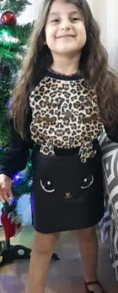 MODAVALS KEDİ NAKIŞLI DERİ ETEK & LEOPAR DESENLİ BADİ KIZ ÇOCUK KOMBİN 2-3 YAŞ - 3