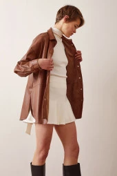 Deri Gömlek Koyu Kahve thumbnail 4