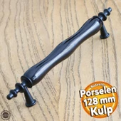 Gül Gerçek Porselen Siyah 128 Mm Kulpları Mobilya Mutfak Dolabı Çekmece Dolap Kapak Kulpu Kulbu - 1