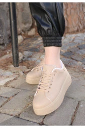 Tomiross-Carol Kadın Nude Poli Taban Bağcıklı Spor Sneaker Ayakkabı CRL-2810 - 1