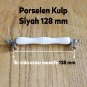 Gül Gerçek Porselen Siyah Beyaz 128 Mm Kulpları Mobilya Mutfak Dolabı Çekmece Dolap Kulpu Kulbu thumbnail 2