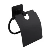 Tuvalet Kağıtlık Yapışkanlı Kapaklı Aparat WC Kağıt Standı Paslanmaz Metal Sağlam Siyah Estetik thumbnail 3