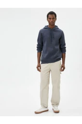 Basic Kapşonlu Sweatshirt Uzun Kollu Ribanalı - 2