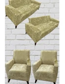 Mandaş Kadife Koltuk Örtüsü Maxi Takım (3+3+1+1)-Gold - 1