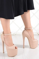 Erkan Saçmacı Betty Ten Vegan Önü Açık Platformlu Abiye Ayakkabı 18 cm. - 2