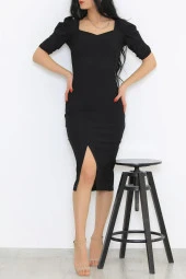 Kare Yaka Elbise Siyah - 3