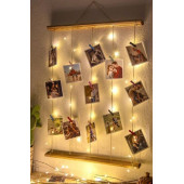 Mandallı İpli Işıklı Fotoğraf Askısı, Ledli Anı Duvarı, Ahşap Fotoğraf Çerçevesi - 2