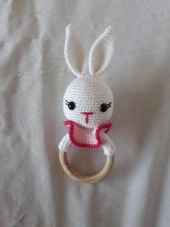 Şirin Tavşan Çıngırak Amigurumi Organik Oyuncak - 1