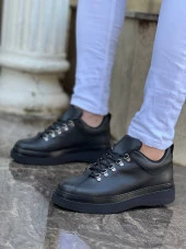 KB-X4 Siyah Cilt Siyah Yüksek Taban Bağcıklı Günlük Erkek Ayakkabı thumbnail 2