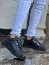 KB-X4 Siyah Cilt Siyah Yüksek Taban Bağcıklı Günlük Erkek Ayakkabı thumbnail 3