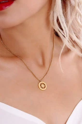 Kadın Kuzey Yıldızı Çelik Kolye Gold Renk thumbnail 1