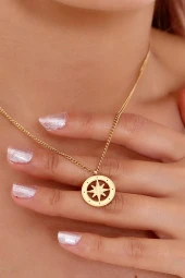 Kadın Kuzey Yıldızı Çelik Kolye Gold Renk thumbnail 2