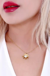 Kadın Altın Kaplama Papatya Çelik Kolye Gold Renk thumbnail 1