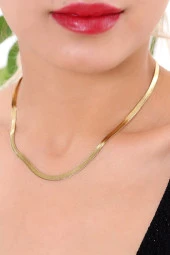 Kadın Altın Kaplama  İtalyan Yassı  Zincir  Çelik Kolye thumbnail 1