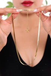 Kadın Altın Kaplama  İtalyan Yassı  Zincir  Çelik Kolye thumbnail 3