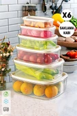 6'lı Saklama Kabı Seti Çok Amaçlı Mutfak Piknik Erzak Saklama Kabı Dikdörtgen Kapaklı Organizer Box - 1