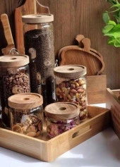 The Mia Ahşap Kapaklı Cam Saklama Kabı 300 ml CAM0318 - 4