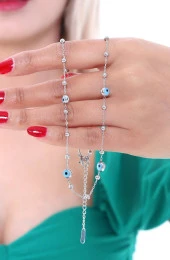 Kadın Altın Kaplama Dorika Toplu Nazar Boncuklu Çelik Kolye Gümüş Renk thumbnail 5