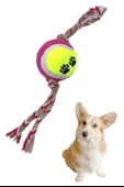 Renkli Halat Ve Tenis Toplu Yumaklı Köpek Çekiştirme Halat Oyuncağı (4401) - 4