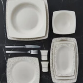 GÜRAL PORSELEN Caroline 54 Parça 12 Kişilik Kare Bone Yemek Takımı - 6327 thumbnail 2