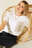 Hasır Cep Detaylı T-shirt Ekru - 1