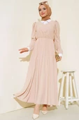 Gömlek Yakalı Elbise Bej thumbnail 1
