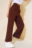 Çizgili Krep Salaş Pantolon Kahve thumbnail 1