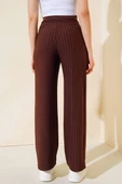 Çizgili Krep Salaş Pantolon Kahve thumbnail 3