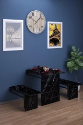 Mokaparkavm Firuze Duvara Monte Katlanabilir 2 Tabureli Pratik Yemek Masası Balkon Masası - 1