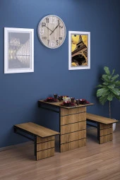 Mokaparkavm Firuze Duvara Monte Katlanabilir 2 Tabureli Pratikyemek Masası Mutfak Masası Balkon Masası - 1