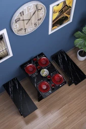 Mokaparkavm Firuze Duvara Monte Katlanabilir 2 Tabureli Pratik Yemek Masası Balkon Masası - 2