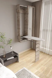 Mokaparkavm Aydınlık Ütü Masası Aynalı Dolaplı Katlanabilir Ütü Masası - 1