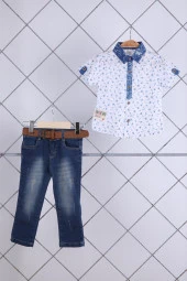 Babyhola Pamuk Gömlek Kot Pantolon Erkek Bebek Çocuk Bayramlık Takım Elbise 22356 - 1