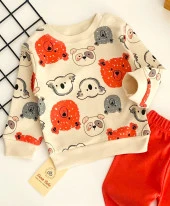 Neşeli Bebekler Ayıcık Ve Koala Baskılı Desen İki İplik Penye Kumaş Takım Kiremit thumbnail 2