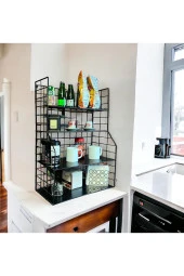 Modern Tasarım 4 Katlı Siyah Duvara Monte Dekoratif Raf - 8