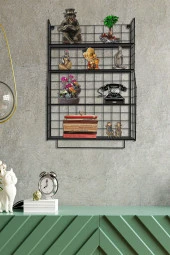 Modern Tasarım 4 Katlı Siyah Duvara Monte Dekoratif Raf - 9