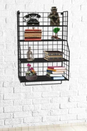 Modern Tasarım 4 Katlı Siyah Duvara Monte Dekoratif Raf - 10