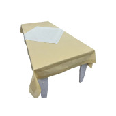 Krem 80cmx80cm ve Sarı 140cmx240cm Çift Kat Pamuklu Atlas Kenarlı Masa Örtüsü 2 li Set - 1