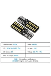 T10 Dipsiz W5w Canbus 24 Ledli Beyaz Park Plaka Ampulü (10 Adet) - 2