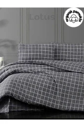 Lotusline Home Minikaro Füme Tek Kişilik Pamuklu Nevresim Seti Çarşafsız - 2