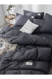 Lotusline Home Minikaro Füme Tek Kişilik Pamuklu Nevresim Seti Çarşafsız - 3