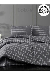 Lotusline Home Minikaro Çift Kişilik Pamuklu Nevresim Seti Çarşafsız - 2