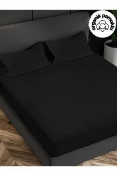 Lotusline Tek Kişilik Lüks Pamuklu 100*200 Lastikli Kumaş Çarşaf Takımı Yastıklı - Siyah. - 2