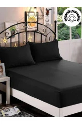 Lotusline Tek Kişilik Lüks Pamuklu 100*200 Lastikli Kumaş Çarşaf Takımı Yastıklı - Siyah. - 4